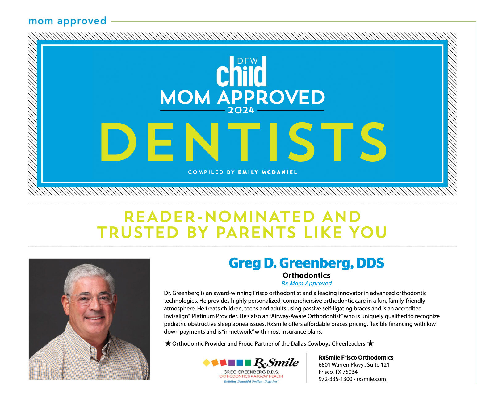 DFWChild "Mom Approved" Orthodontist 2024, Dr Greg Greenberg