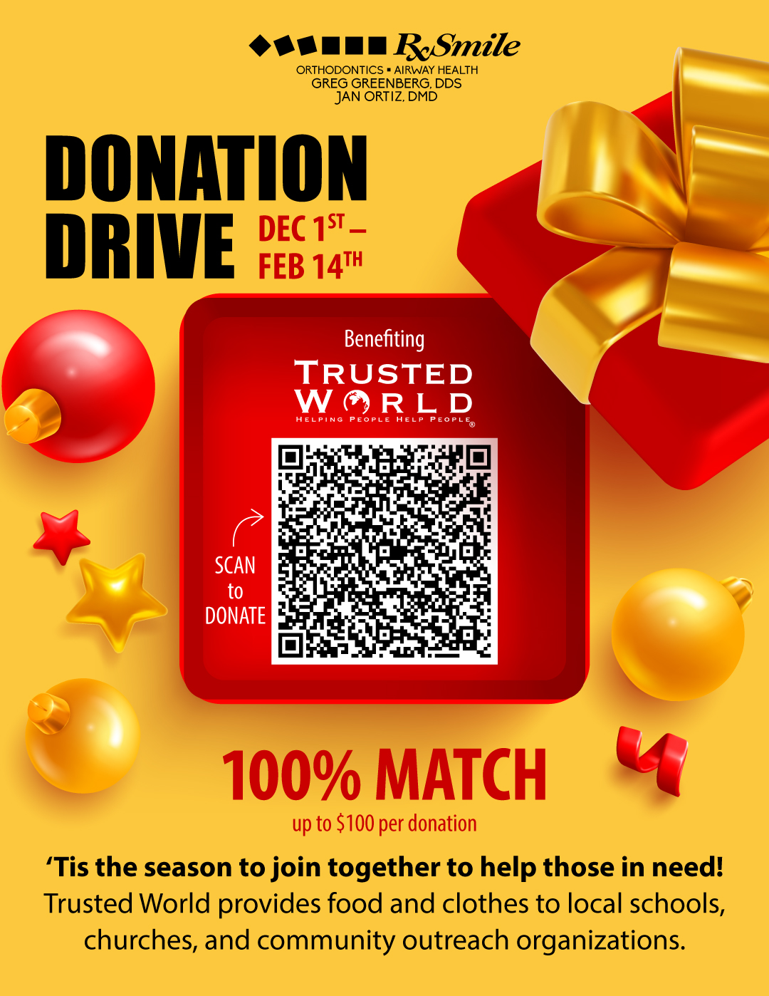 2025RxSmile-DonationDriveFlyerV1 RxSmile Frisco Orthodontics Donation Drive benefiting Trusted World